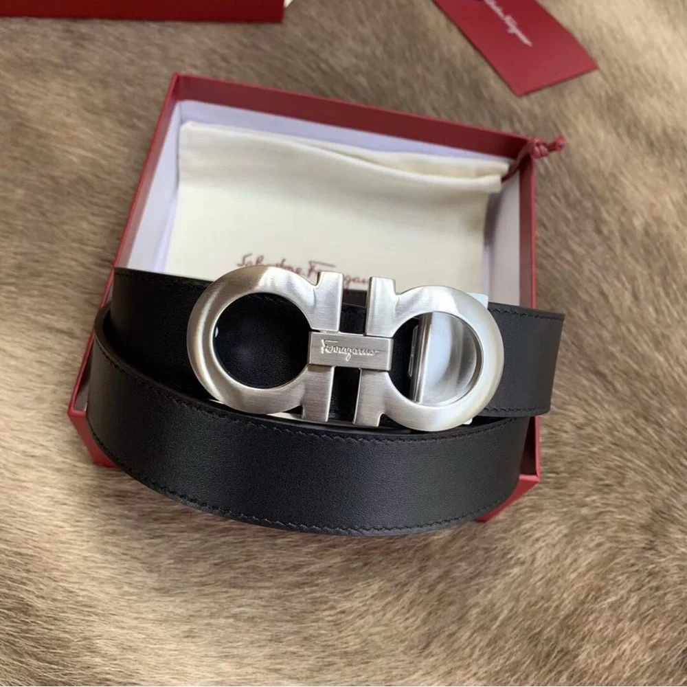 Salvatore Ferragamo Brown Leather Belt with Silver Gancini Buckle